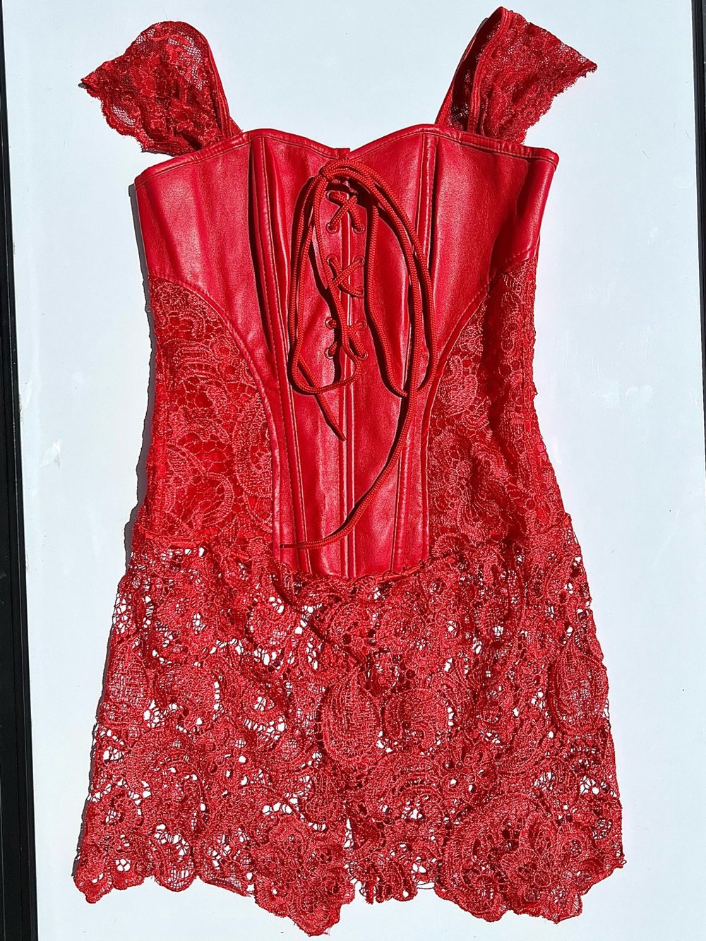 Red Devil Halloween Gothic Punk Corset Dress Lace Leather Costume Victorian S